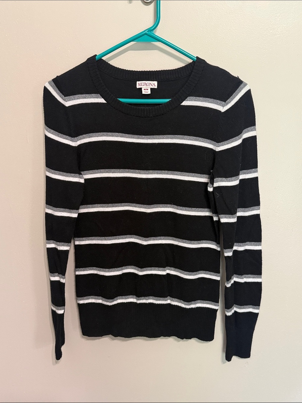 Merona Black and White Striped Crewneck Sweater
